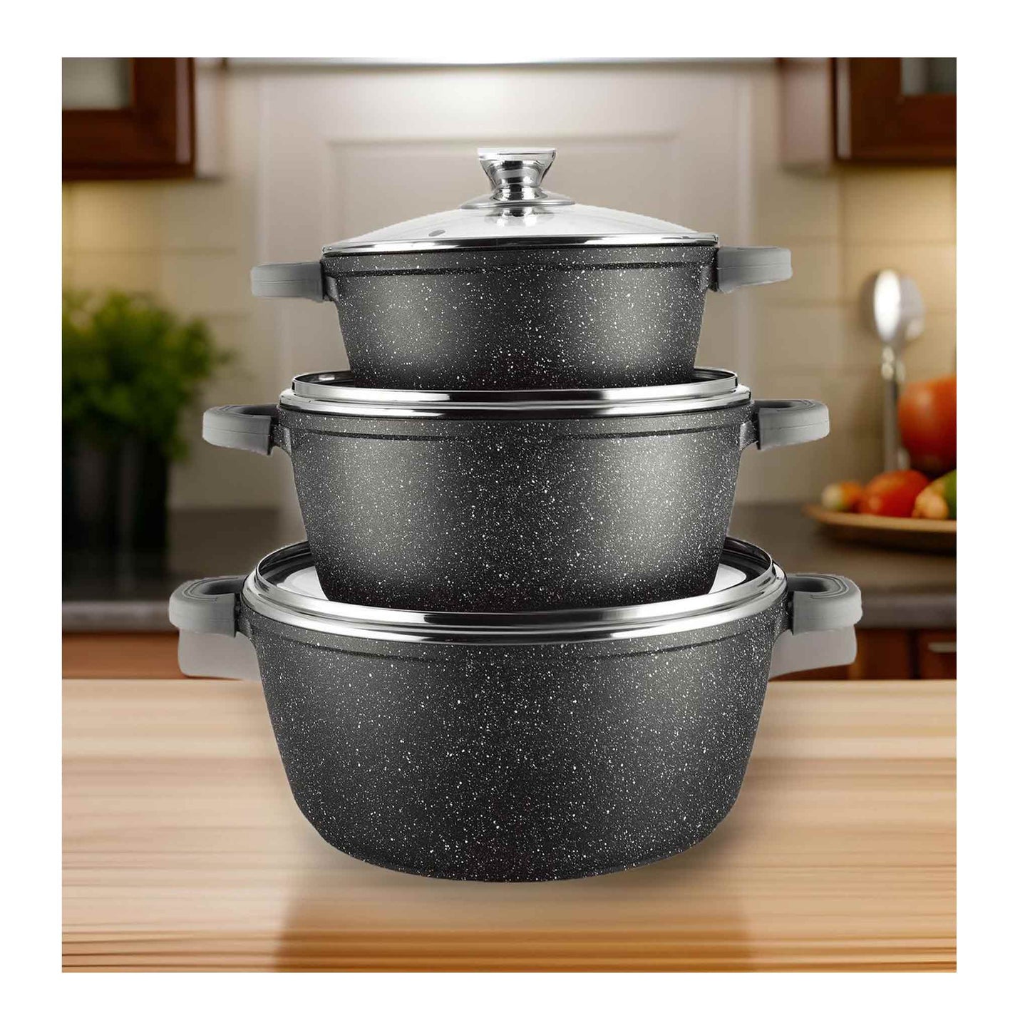 DCS03-Kochtopfset 24-28-32CM 6 tlg Topf Induktion Alu Guss Pfanne