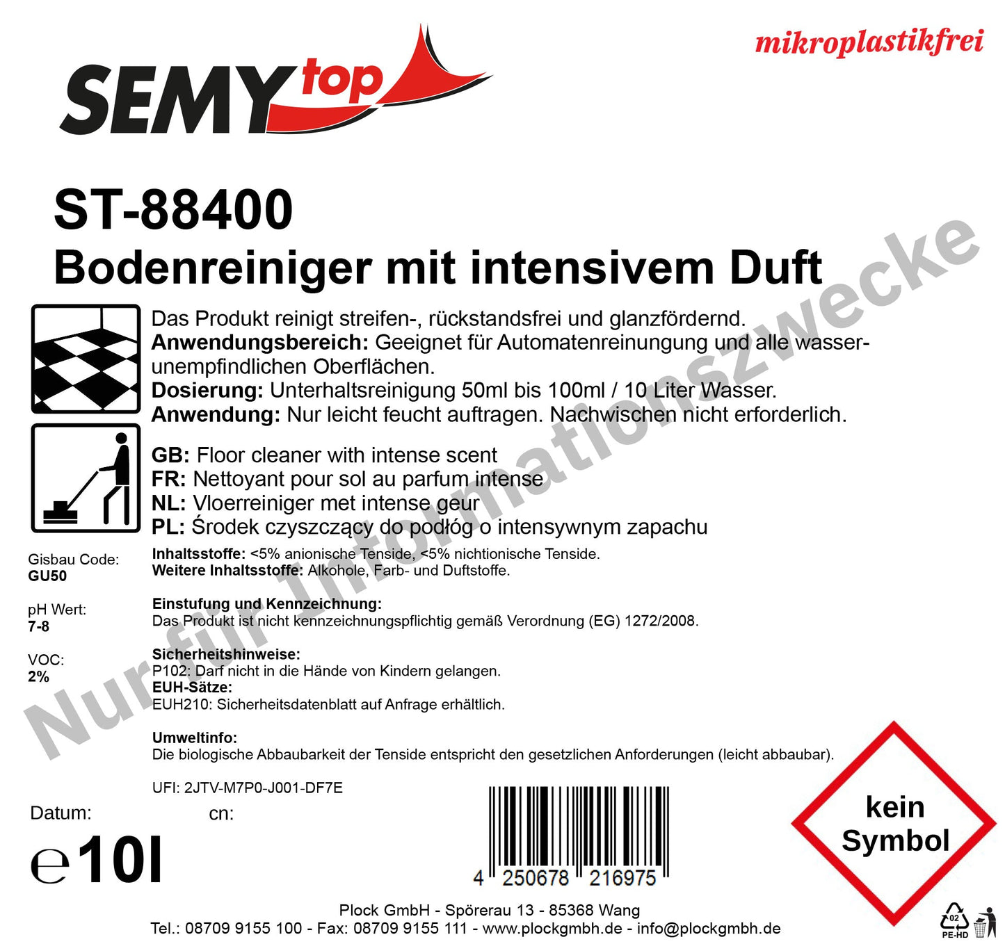 Bodenreiniger mit intensivem Duft, 10 Liter, pH 7-8