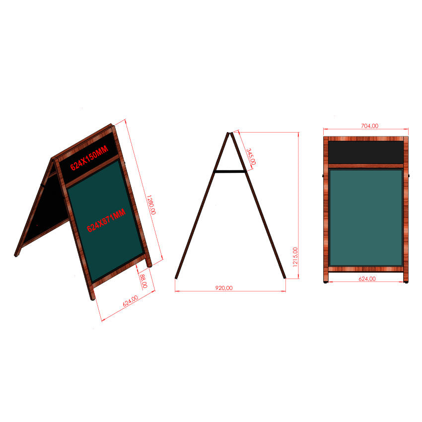 Holz Kundenstopper DIN A1 mit Topschild, Magnetisch, Dunkelbraun, Outdoor