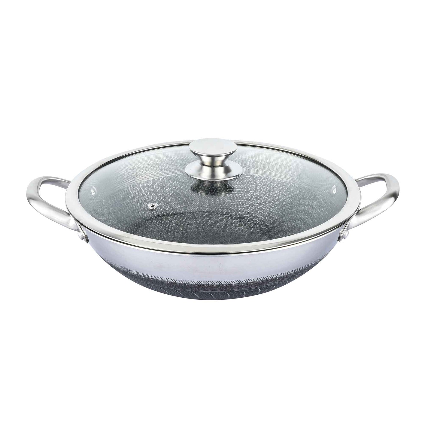 PW32-Wok Topf 32cm Edelstahl Wabenstruktur Ø32cm Induktion Anti Haft Kratzfest Rostfrei