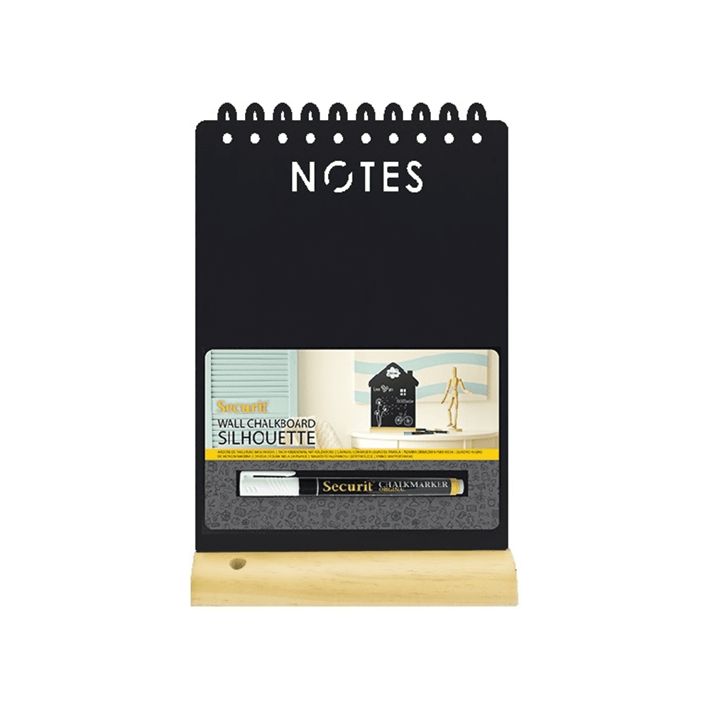 Securit® Tischkreidetafel „Notes“ Aufsteller 21×34 cm mit Holzfuss