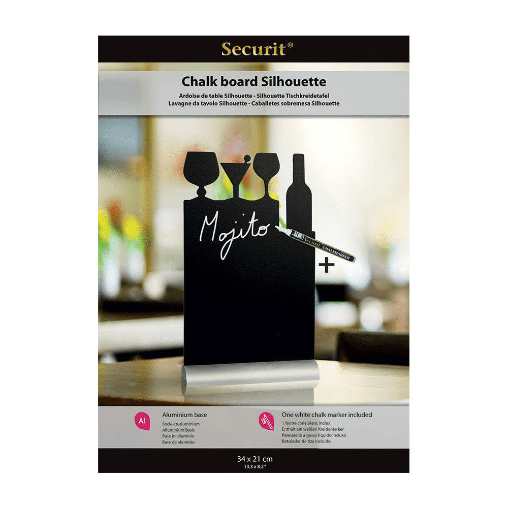 Securit®, Tischkreidetafel Aufsteller mit Aluminiumfuss, "Cocktail" Form-Silhouette, 21x35cm