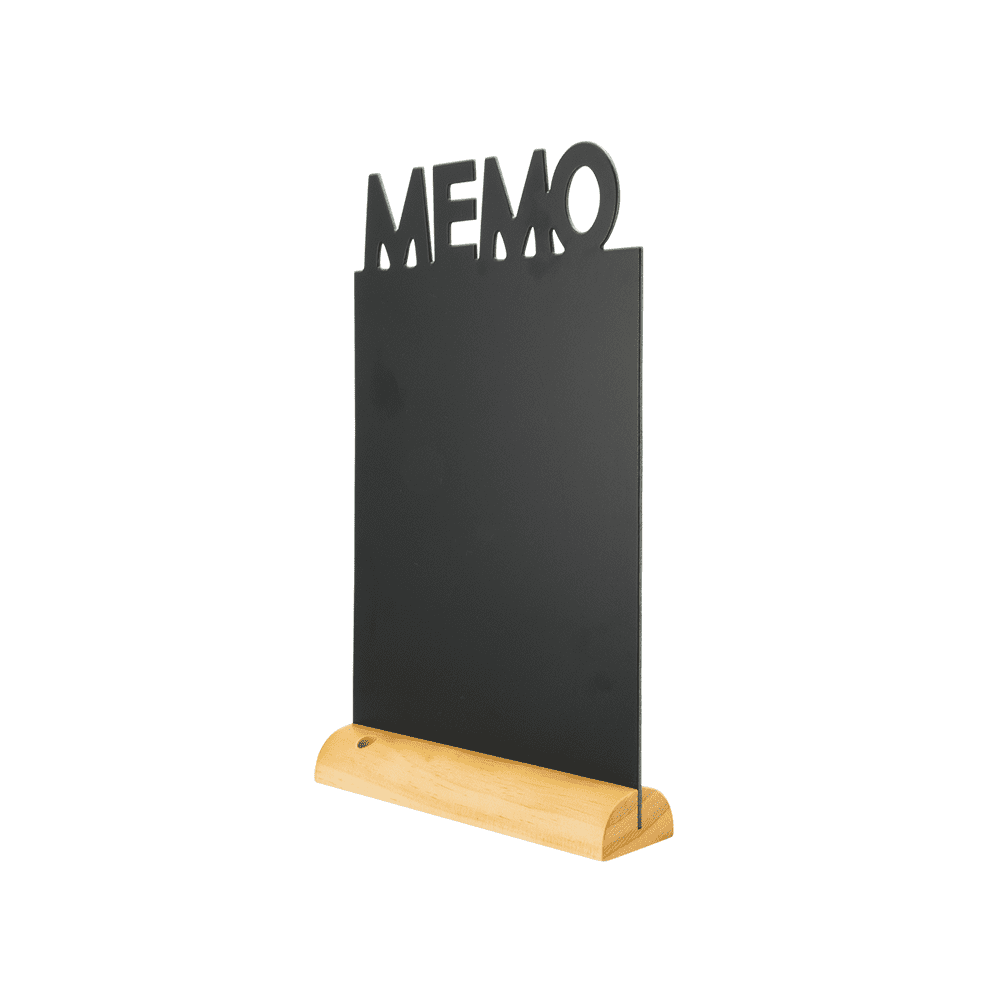 Securit® Tischkreidetafel „MEMO“ Aufsteller 21×35 cm mit Holzfuss