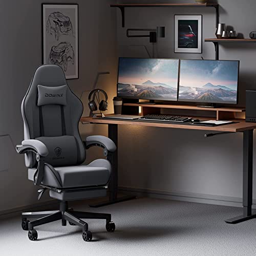 Dowinx Gaming Stuhl Ergonomischer Gamer Stuhl mit Lendenwirbelstütze, Verstellbarer Drehsessel mit Fußstütze (Schwarz)