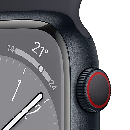 Apple Watch Series 8 (GPS, 41mm) Smartwatch - Aluminiumgehäuse Mitternacht, Sportarmband Mitternacht - Regular. Fitnesstracker, Blutsauerstoffund EKGApps, Always-On Retina Display, Wasserschutz