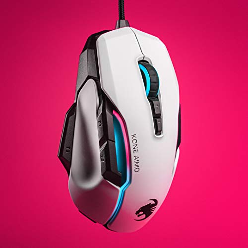 Roccat Kone AIMO Gaming Maus (hohe Präzision, Optischer Owl-Eye Sensor (100 bis 16.000 Dpi), RGB AIMO LED Beleuchtung, 23 programmierbare Tasten, Designt in Deutschland, USB), weiß(remastered)