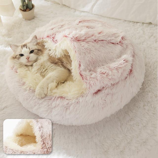 HOOPET neuen Stil Haustier Hund Katze Bett Runde Plüsch Katze warmes Bett Haus weich lange Plüsch Bett für kleine Hunde für Katzen Nest 2 in 1 Katzenbett - WERBE-WELT.SHOP