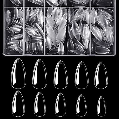 BTArtbox 500 Stück Mandel Tips für Nägel Mittel Full Cover Almond Nail Tips für Gelnägel - Künstliche Fingernägel in 10 Größen mit Box