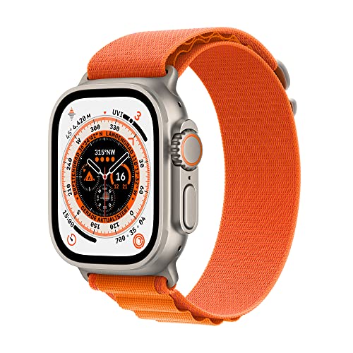 Apple Watch Ultra (GPS + Cellular, 49mm) Smartwatch - Titaniumgehäuse, Alpine Loop Orange - Medium. Fitnesstracker, präzises GPS, Aktionstaste, extra lange Batterielaufzeit, helleres Retina Display - Perfekter Begleiter für Abenteuer und Ausdauersport