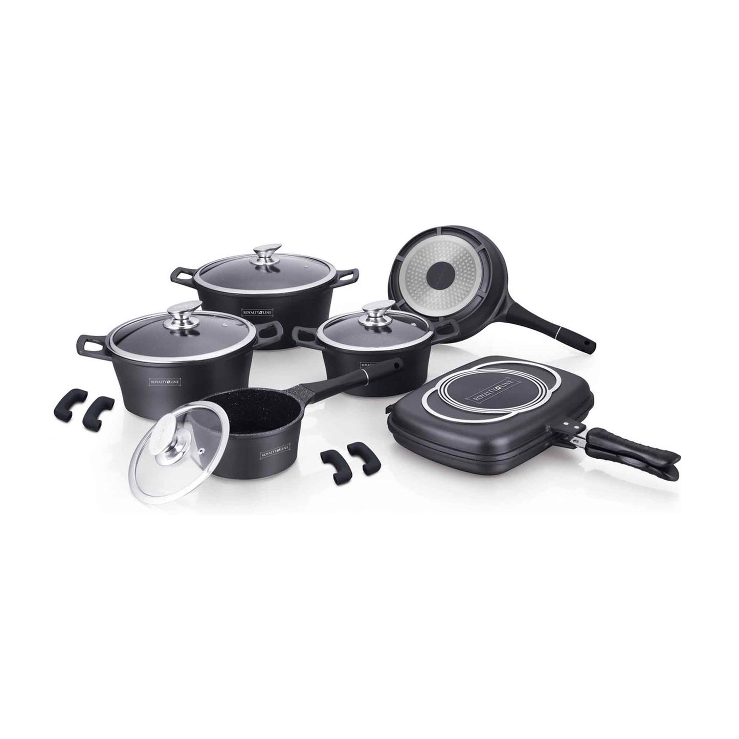 18‑teiliges Non-Stick Die-Cast Kochgeschirr-Set mit abnehmbaren Griffen