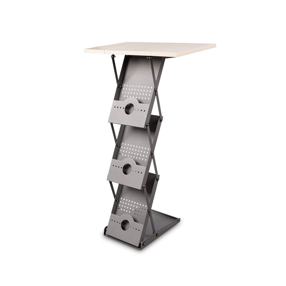 Faltbarer 2 in 1 Prospektständer Concord mit Theke, A4, Grau/Holz