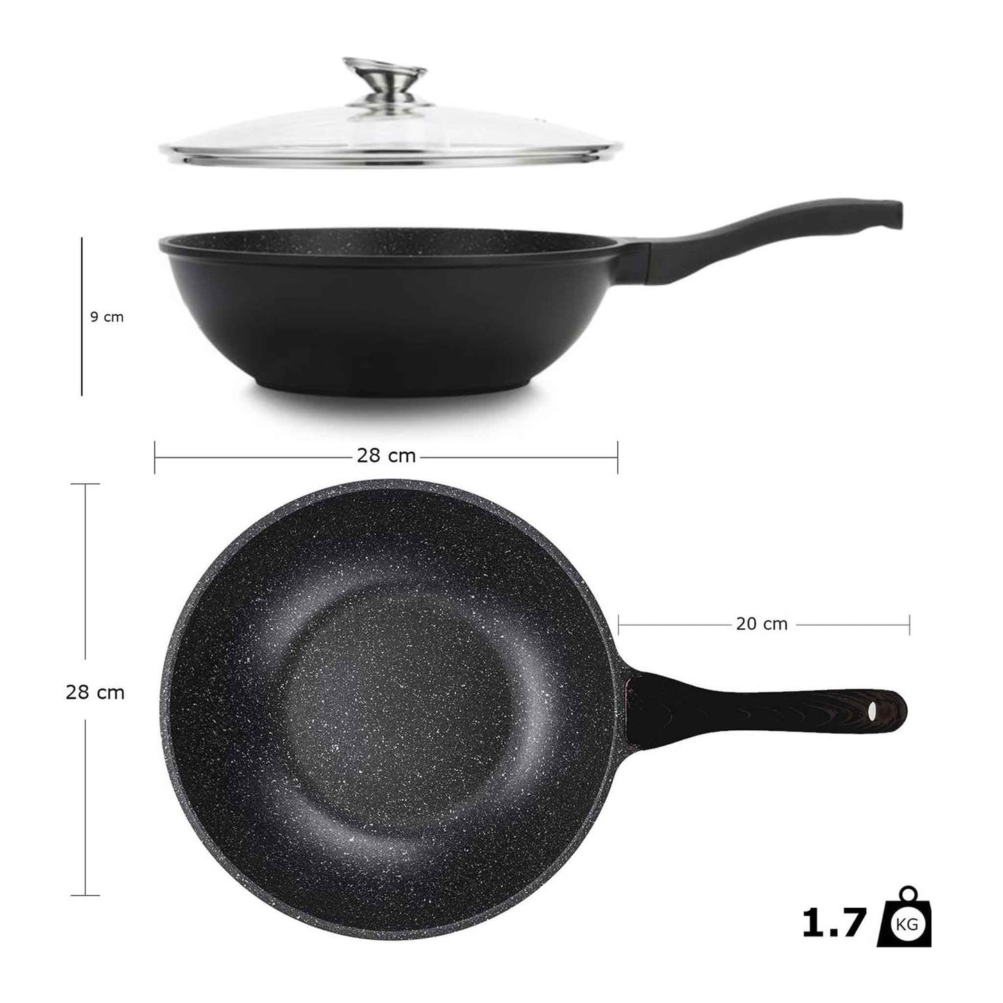 28 cm / 3,7L Wok mit Marmor-Antihaftbeschichtung