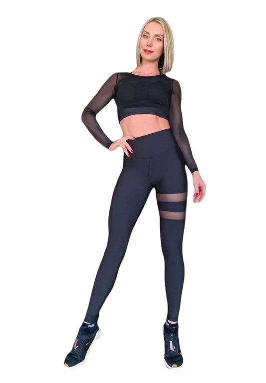 913 Tulle Detailed Sport Leggings in Schwarz