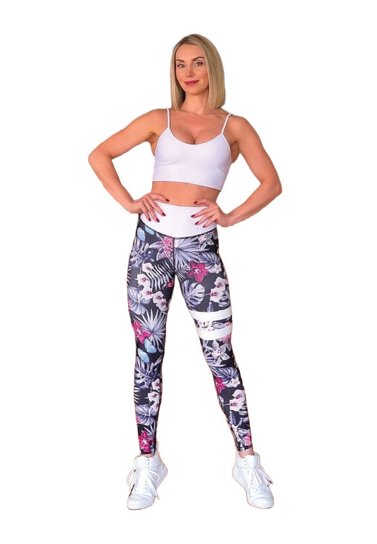 890 Extra High Waist Leggings in Schwarz & Weiss geblumt