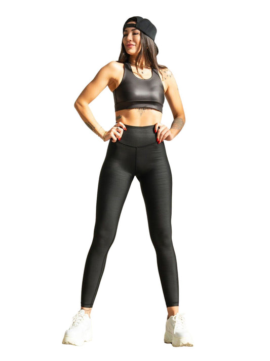 347 Scratch Detailed Leather Look Leggings in Schwarz