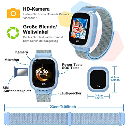 Kopie von PTHTECHUS® Kinder Smartwatch Telefon mit GPS 4G, Videoanruf Sprachchat Kinder Anrufen Uhr mit GPS Tracker SOS Kamera APP-Verwaltung Armband Kompatibel Android und IOS für Jungen Mädchen Geschenk