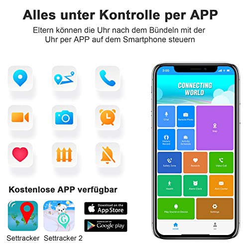 Kopie von PTHTECHUS® Kinder Smartwatch Telefon mit GPS 4G, Videoanruf Sprachchat Kinder Anrufen Uhr mit GPS Tracker SOS Kamera APP-Verwaltung Armband Kompatibel Android und IOS für Jungen Mädchen Geschenk