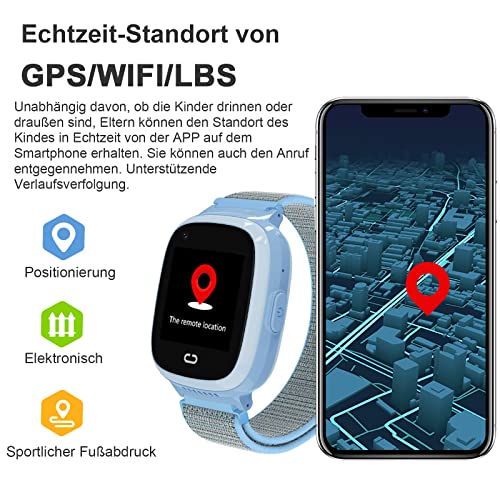 Kopie von PTHTECHUS® Kinder Smartwatch Telefon mit GPS 4G, Videoanruf Sprachchat Kinder Anrufen Uhr mit GPS Tracker SOS Kamera APP-Verwaltung Armband Kompatibel Android und IOS für Jungen Mädchen Geschenk