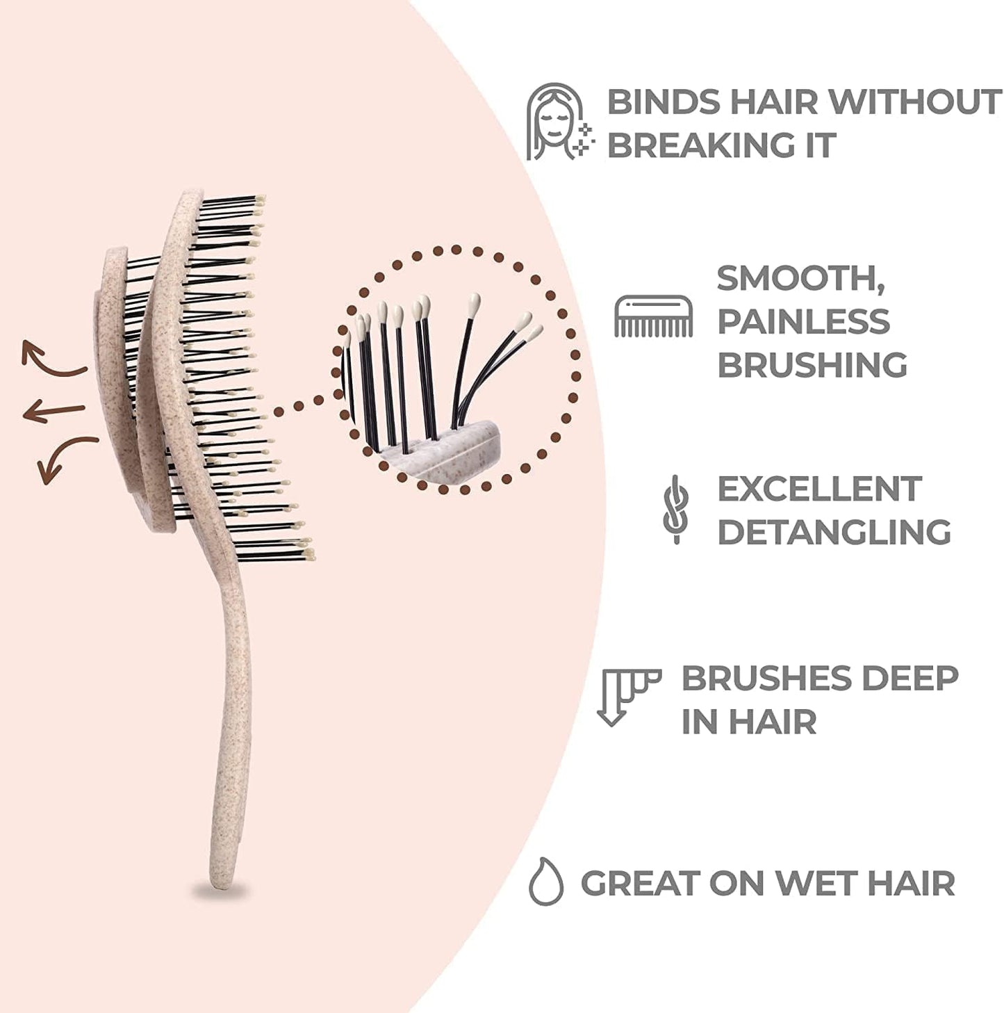 Ninabella Spiral Hairbrush - Detangle Hair Brush - For Brushing Wet or Blow Dry Hair - Detangler Vent Brush - Gray