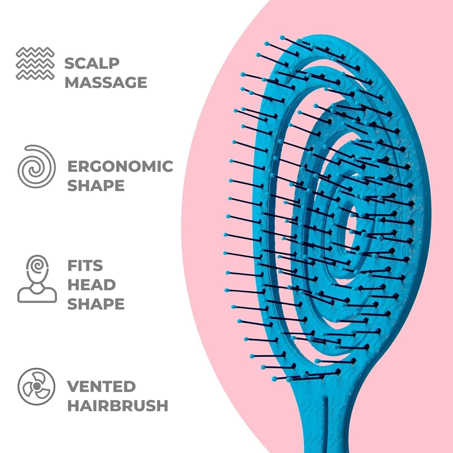 Ninabella Spiral Hairbrush - Detangle Hair Brush - For Brushing Wet or Blow Dry Hair - Detangler Vent Brush - Gray