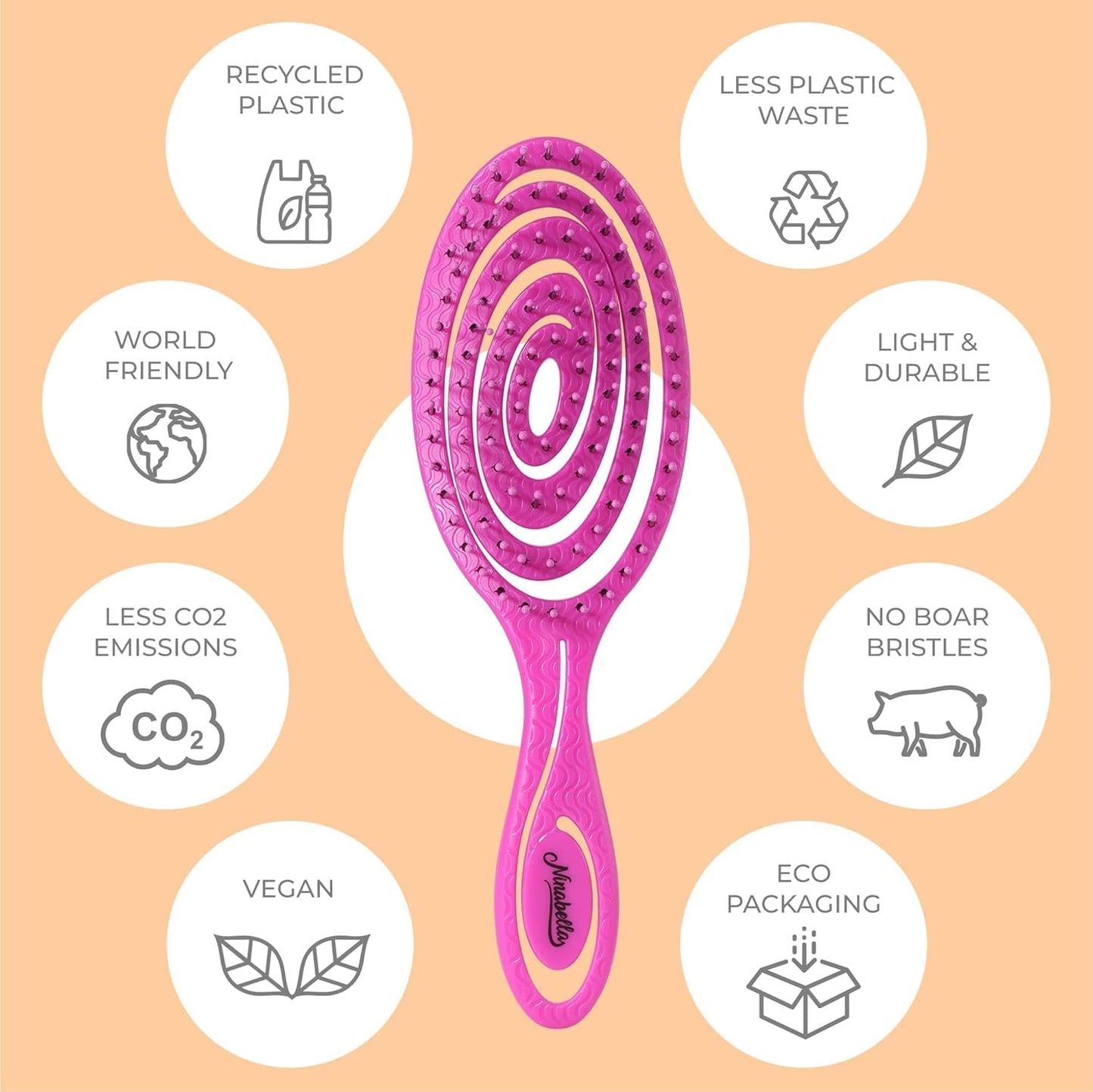 Ninabella Spiral Hairbrush - Detangle Hair Brush - For Brushing Wet or Blow Dry Hair - Detangler Vent Brush - Gray