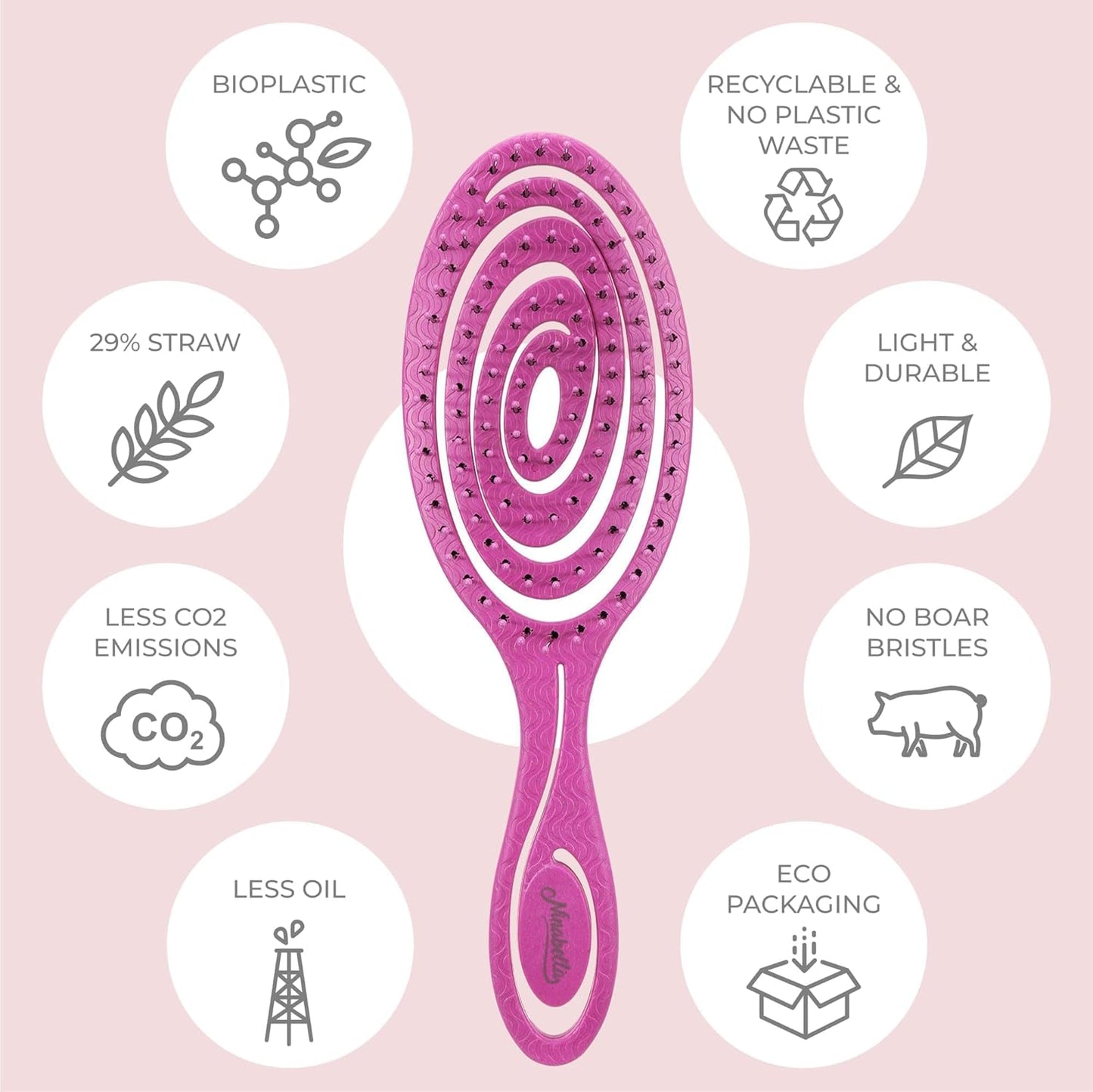 Ninabella Spiral Hairbrush - Detangle Hair Brush - For Brushing Wet or Blow Dry Hair - Detangler Vent Brush - Gray