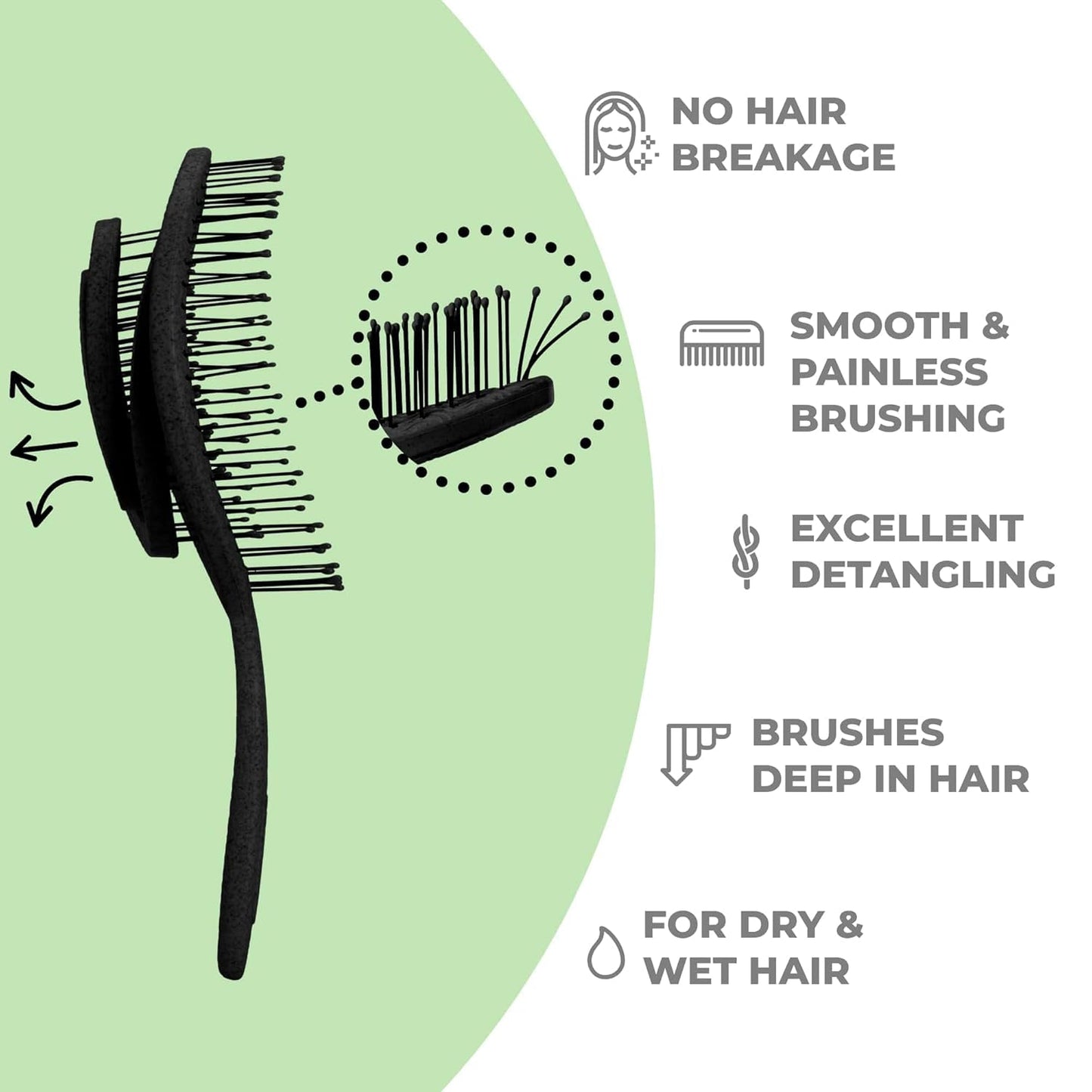 Ninabella Spiral Hairbrush - Detangle Hair Brush - For Brushing Wet or Blow Dry Hair - Detangler Vent Brush - Gray
