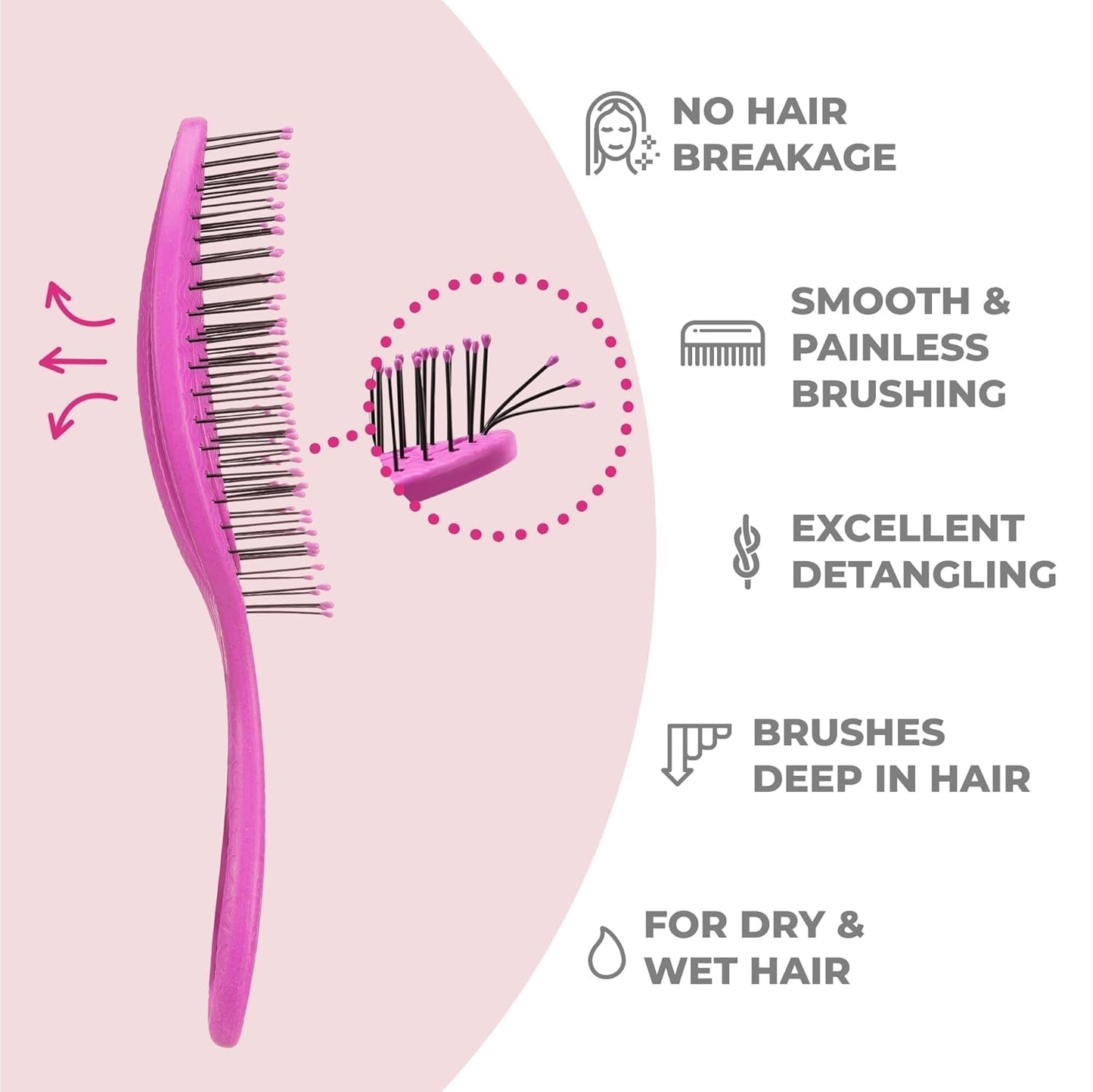 Ninabella Spiral Hairbrush - Detangle Hair Brush - For Brushing Wet or Blow Dry Hair - Detangler Vent Brush - Gray
