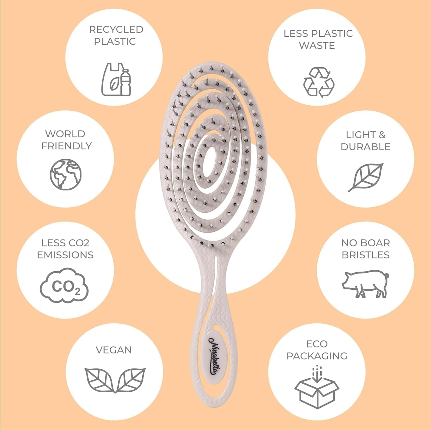Ninabella Spiral Hairbrush - Detangle Hair Brush - For Brushing Wet or Blow Dry Hair - Detangler Vent Brush - Gray