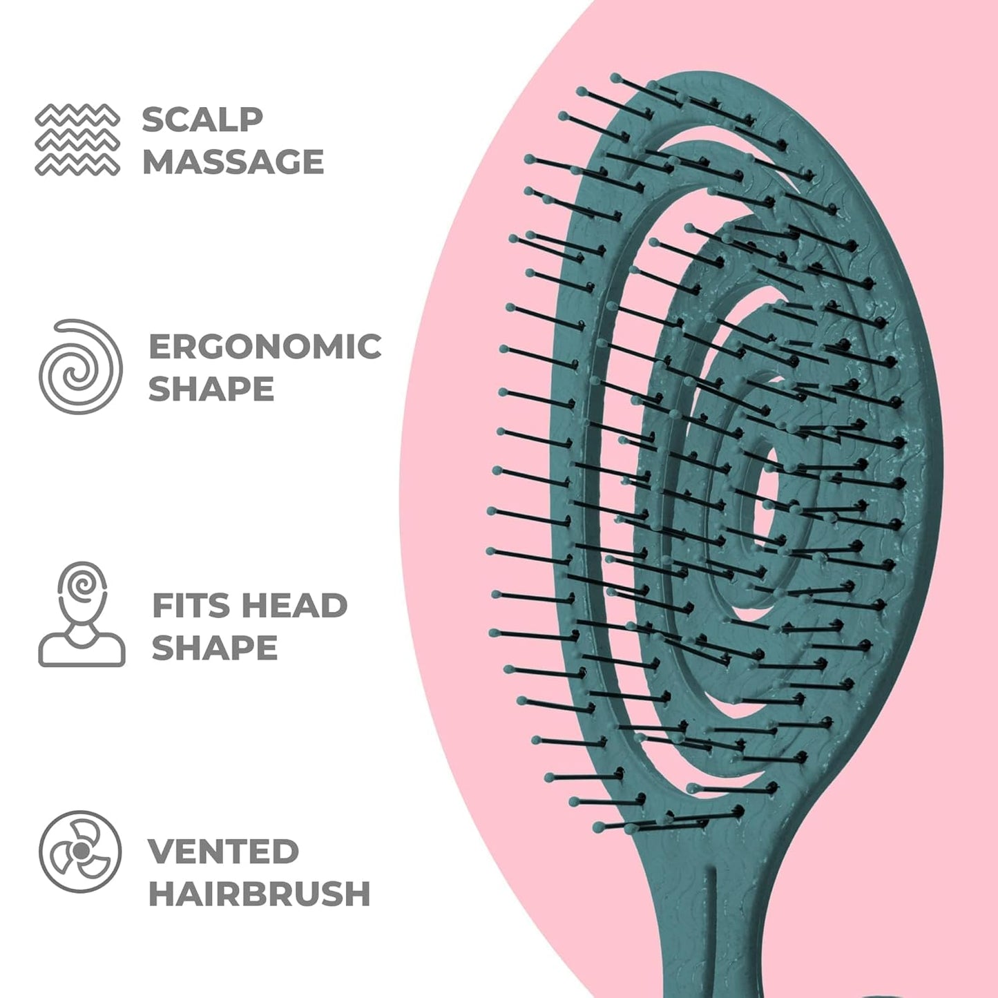 Ninabella Spiral Hairbrush - Detangle Hair Brush - For Brushing Wet or Blow Dry Hair - Detangler Vent Brush - Gray