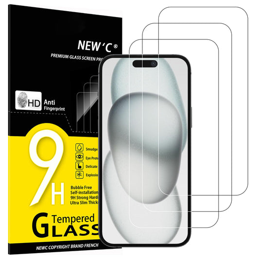 NEW'C 3 Stück, Panzer Schutz Glas für iPhone 16 Plus, iPhone 15 Pro Max, iPhone 15 Plus (6,7 Zoll), Frei von Kratzern, 9H Härte, HD Displayschutzfolie, 0.33mm Ultra-klar, Ultrabeständi