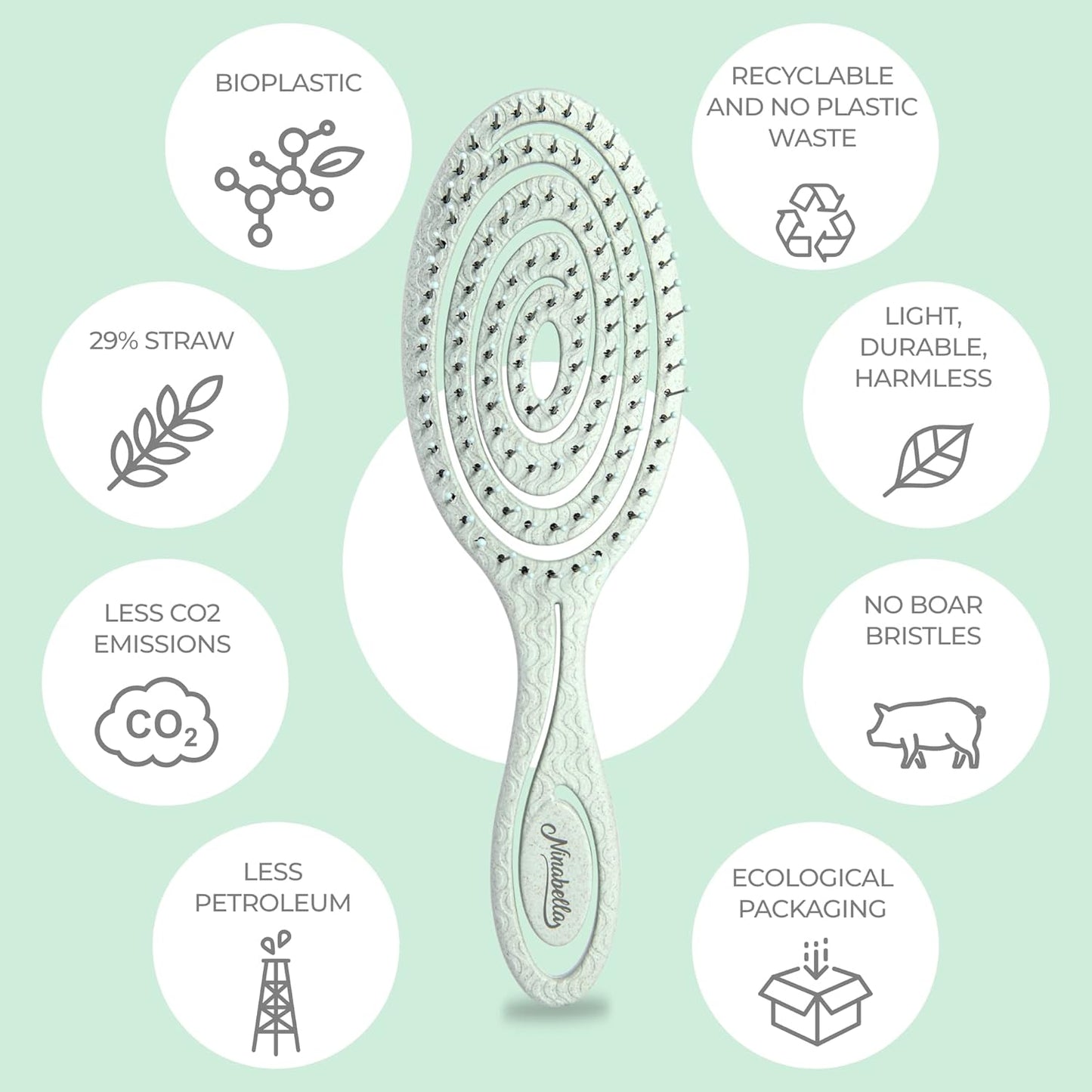 Ninabella Spiral Hairbrush - Detangle Hair Brush - For Brushing Wet or Blow Dry Hair - Detangler Vent Brush - Gray