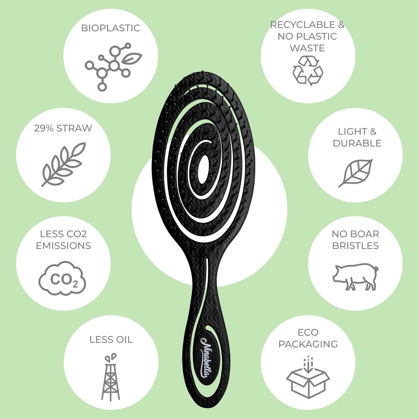 Ninabella Spiral Hairbrush - Detangle Hair Brush - For Brushing Wet or Blow Dry Hair - Detangler Vent Brush - Gray