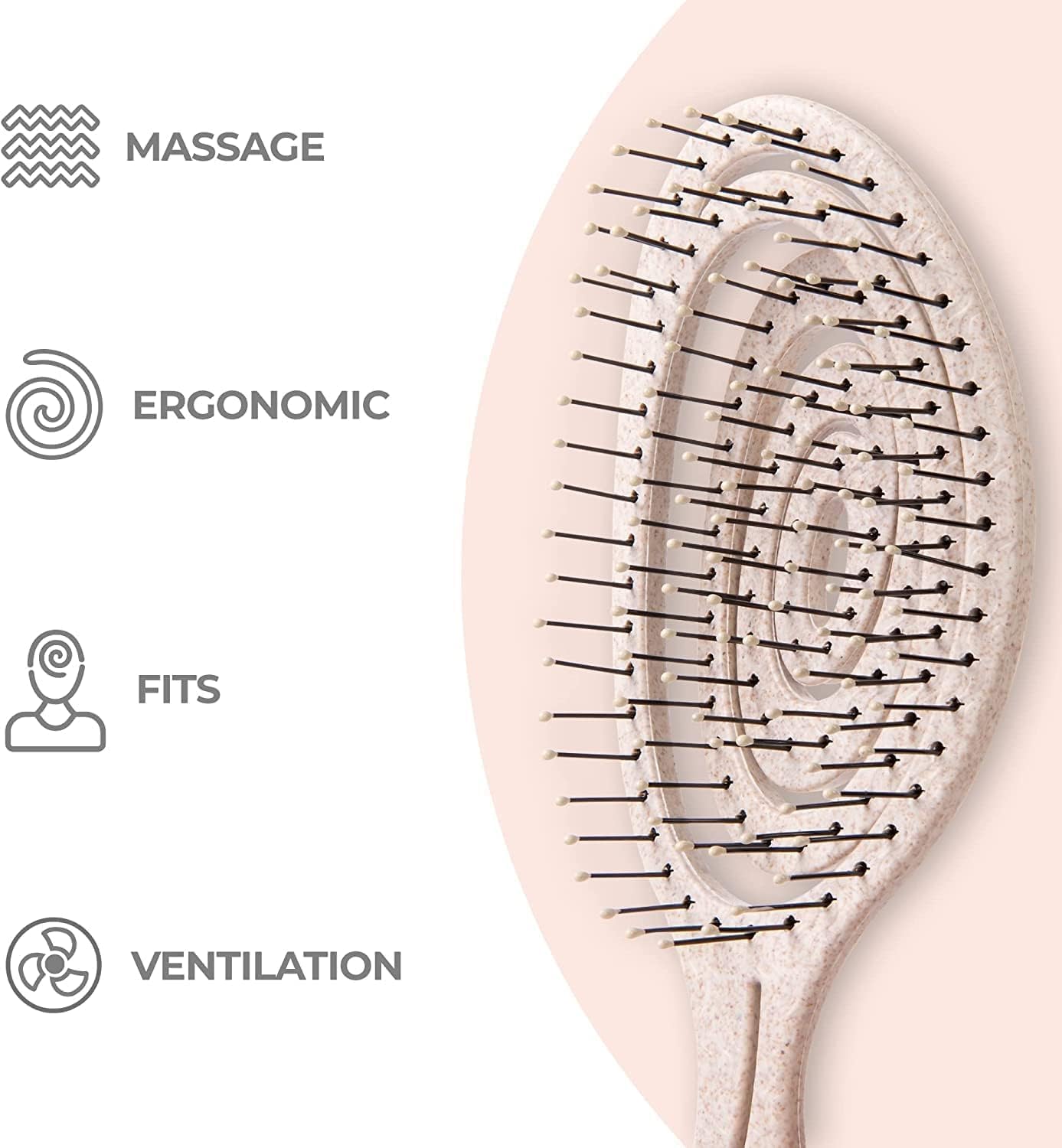Ninabella Spiral Hairbrush - Detangle Hair Brush - For Brushing Wet or Blow Dry Hair - Detangler Vent Brush - Gray