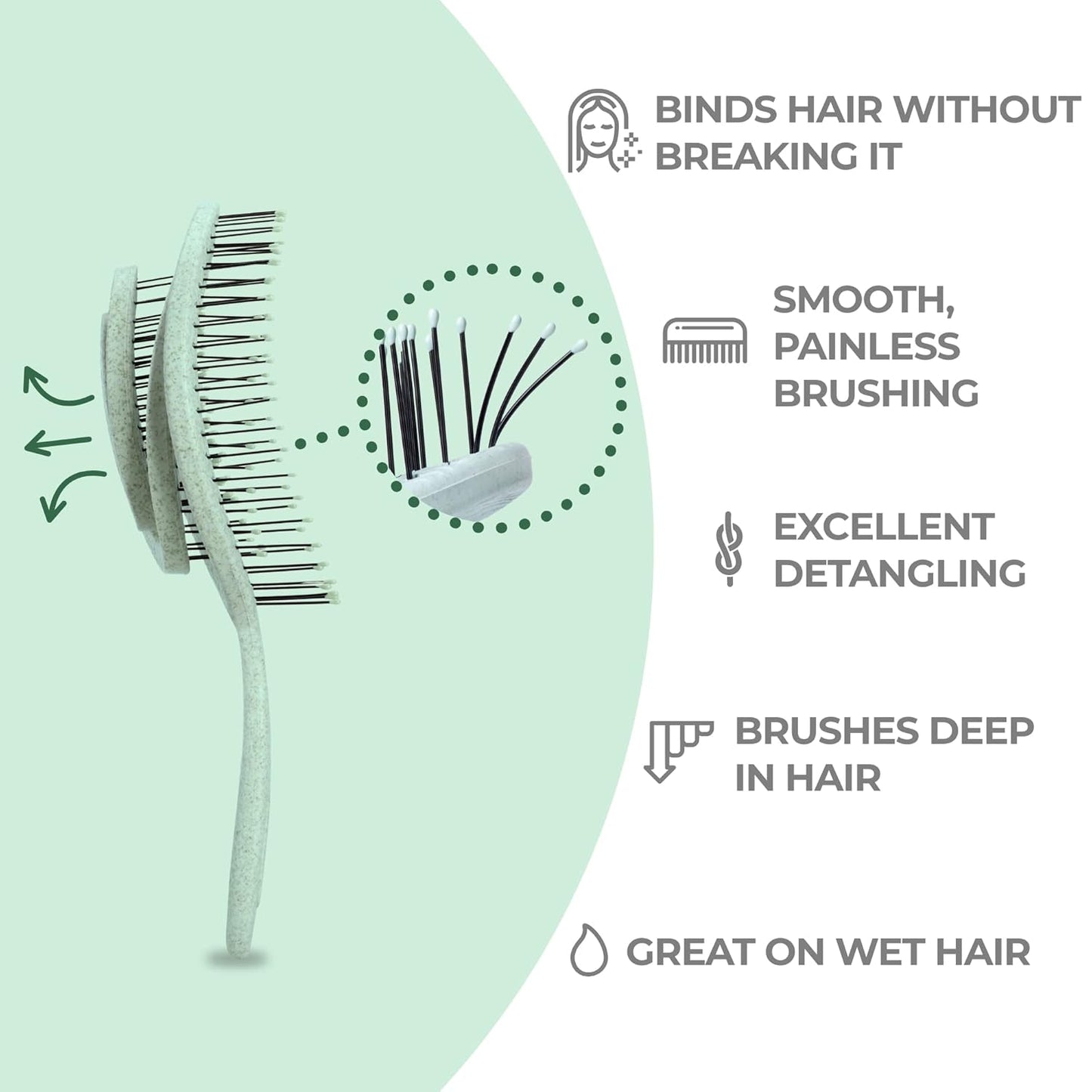 Ninabella Spiral Hairbrush - Detangle Hair Brush - For Brushing Wet or Blow Dry Hair - Detangler Vent Brush - Gray
