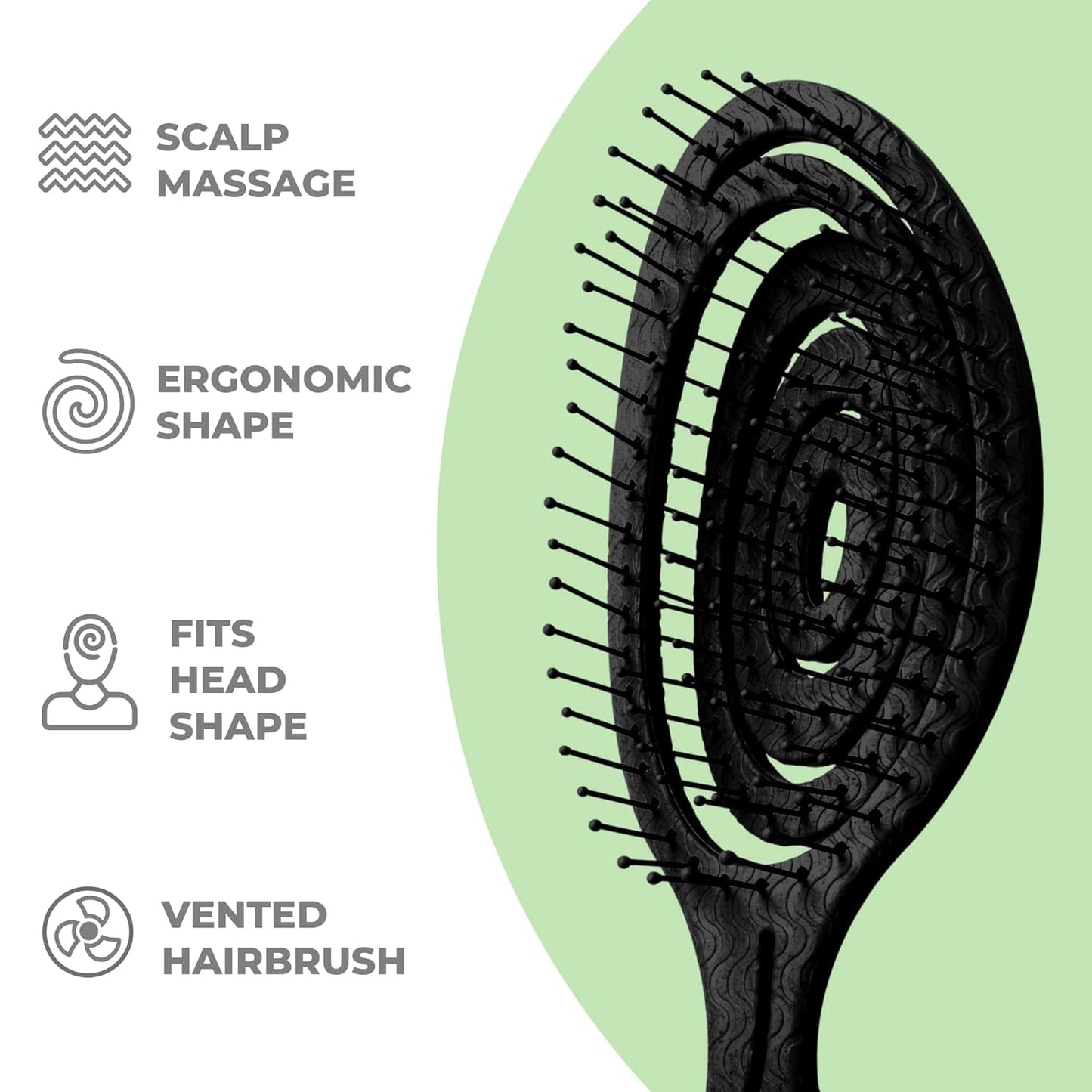 Ninabella Spiral Hairbrush - Detangle Hair Brush - For Brushing Wet or Blow Dry Hair - Detangler Vent Brush - Gray