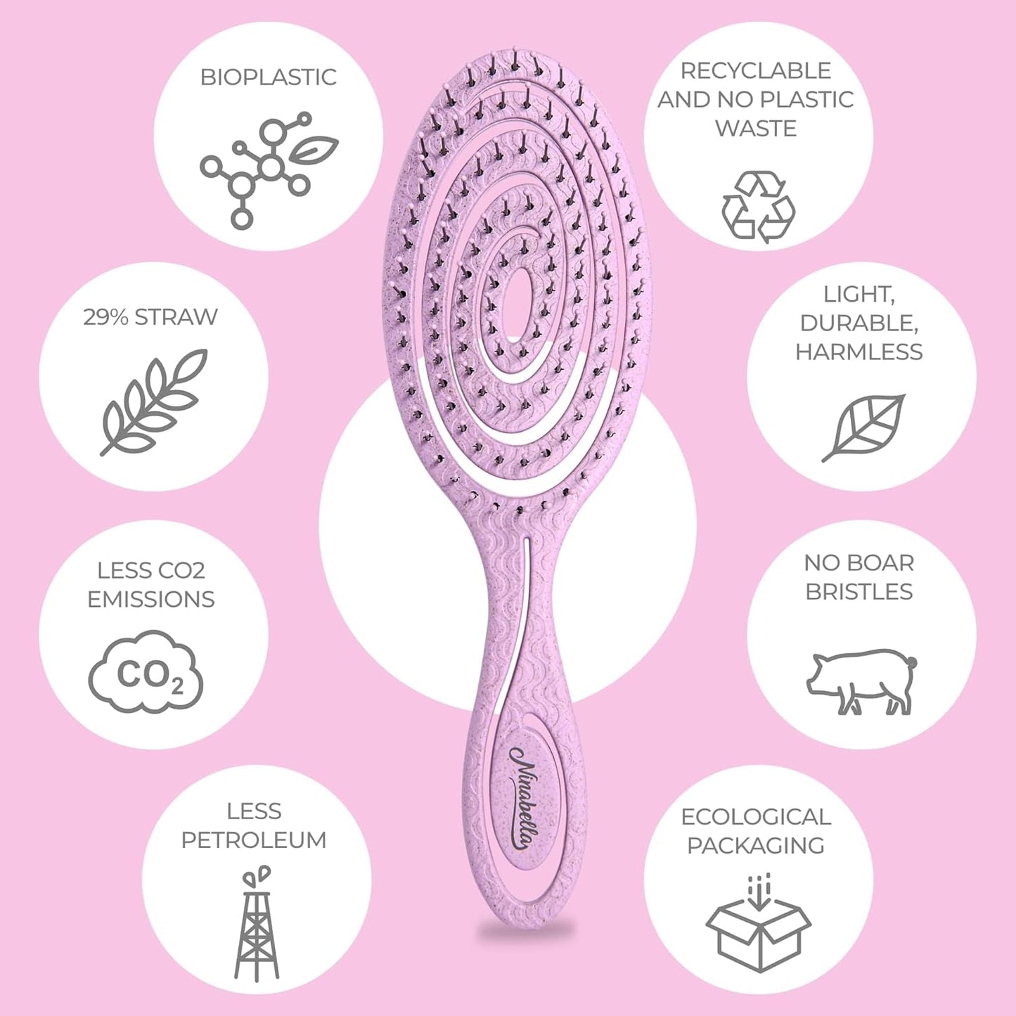 Ninabella Spiral Hairbrush - Detangle Hair Brush - For Brushing Wet or Blow Dry Hair - Detangler Vent Brush - Gray
