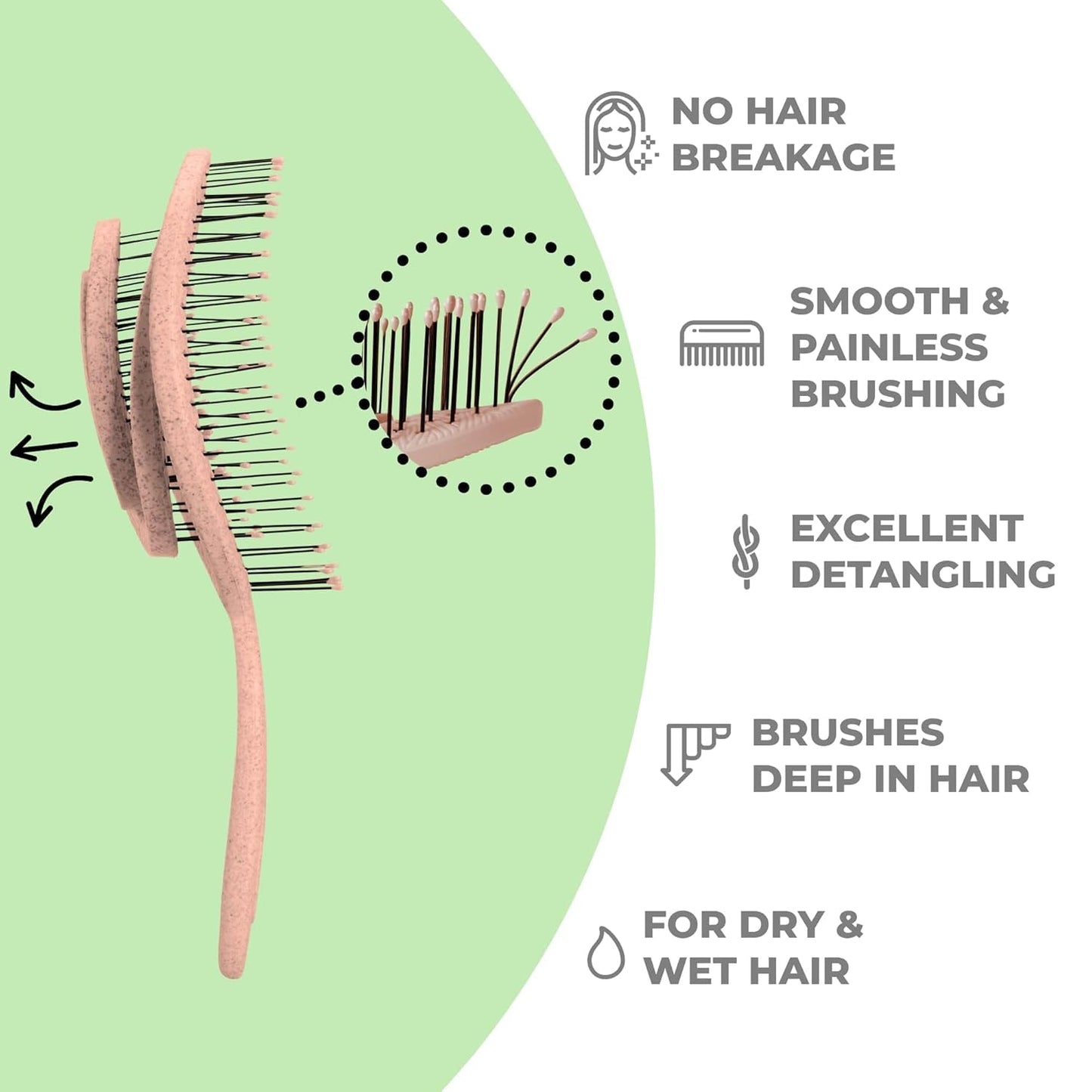 Ninabella Spiral Hairbrush - Detangle Hair Brush - For Brushing Wet or Blow Dry Hair - Detangler Vent Brush - Gray