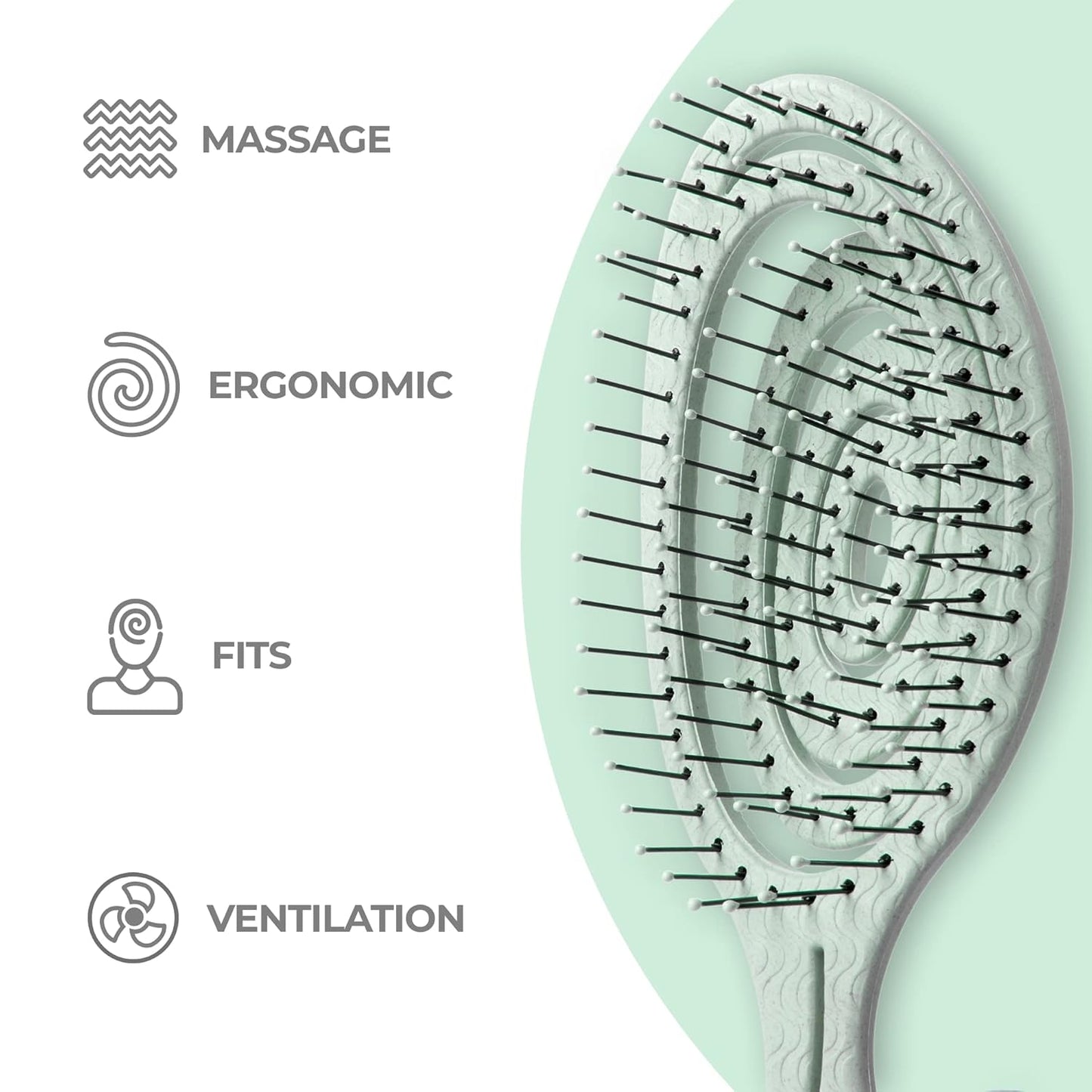 Ninabella Spiral Hairbrush - Detangle Hair Brush - For Brushing Wet or Blow Dry Hair - Detangler Vent Brush - Gray
