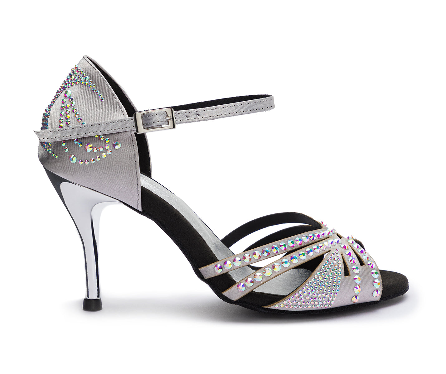 Sparkle Shine Tanzschuhe in Silber Satin mit dunkler Sohle