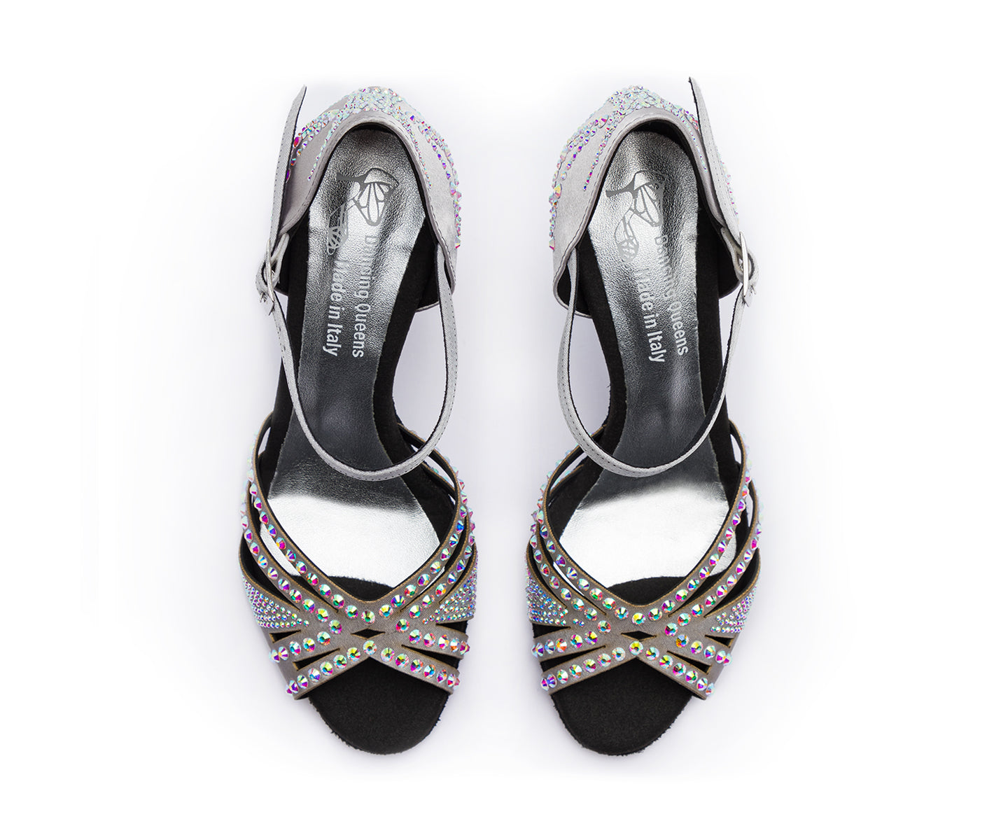 Sparkle Shine Tanzschuhe in Silber Satin mit dunkler Sohle