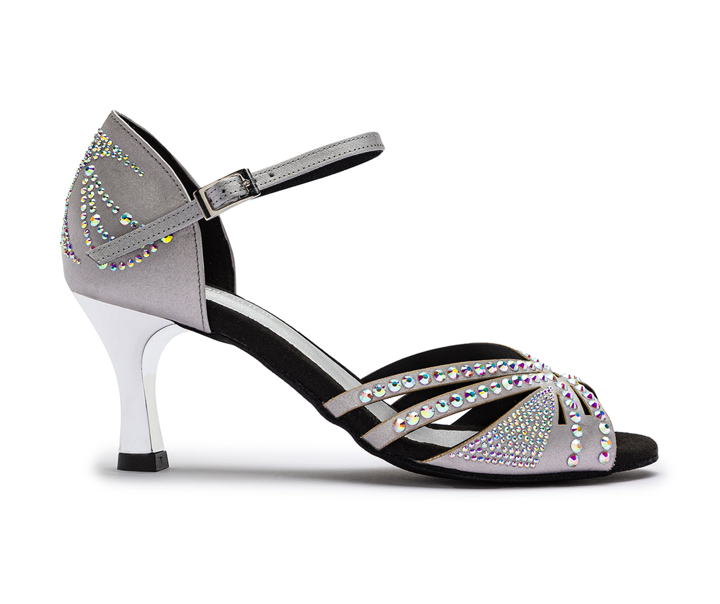 Sparkle Shine Tanzschuhe in Silber Satin mit dunkler Sohle