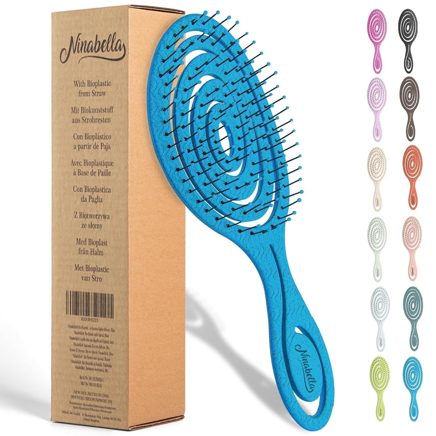 Ninabella Spiral Hairbrush - Detangle Hair Brush - For Brushing Wet or Blow Dry Hair - Detangler Vent Brush - Gray