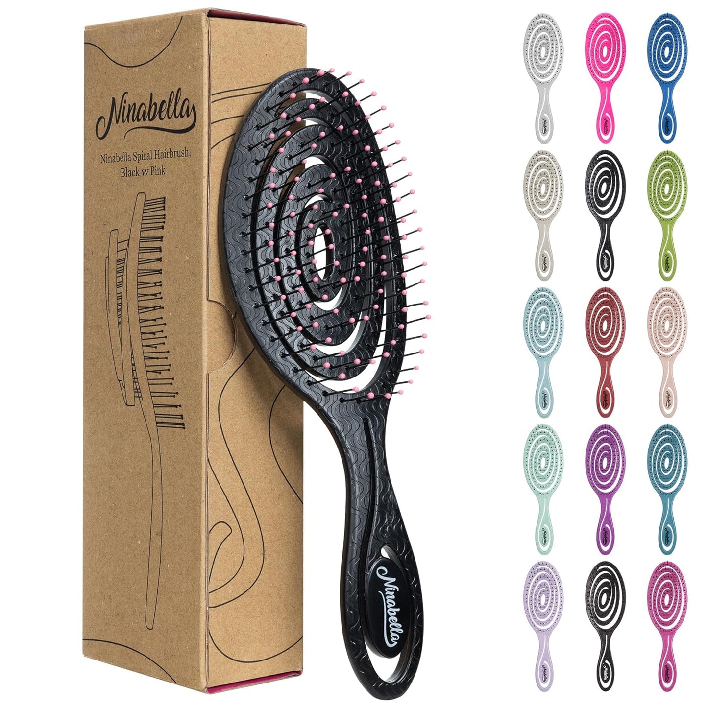 Ninabella Spiral Hairbrush - Detangle Hair Brush - For Brushing Wet or Blow Dry Hair - Detangler Vent Brush - Gray