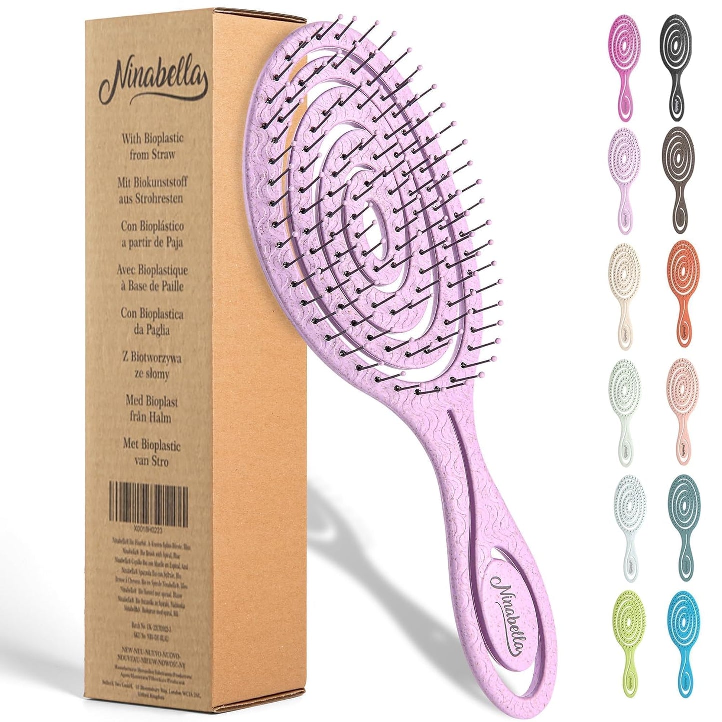 Ninabella Spiral Hairbrush - Detangle Hair Brush - For Brushing Wet or Blow Dry Hair - Detangler Vent Brush - Gray