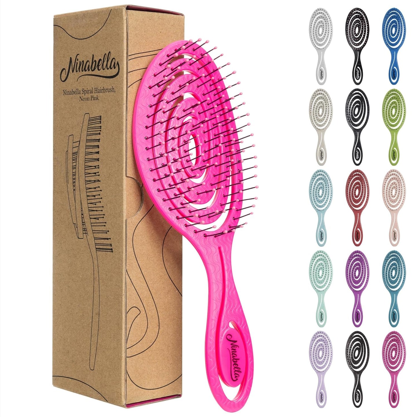 Ninabella Spiral Hairbrush - Detangle Hair Brush - For Brushing Wet or Blow Dry Hair - Detangler Vent Brush - Gray
