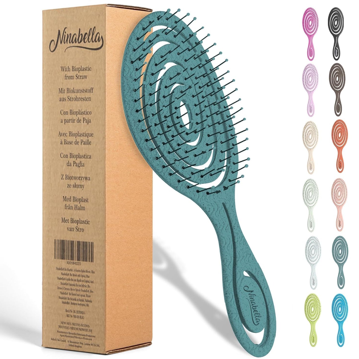 Ninabella Spiral Hairbrush - Detangle Hair Brush - For Brushing Wet or Blow Dry Hair - Detangler Vent Brush - Gray