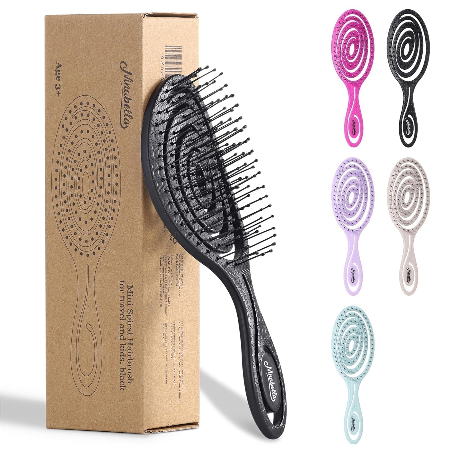 Ninabella Spiral Hairbrush - Detangle Hair Brush - For Brushing Wet or Blow Dry Hair - Detangler Vent Brush - Gray