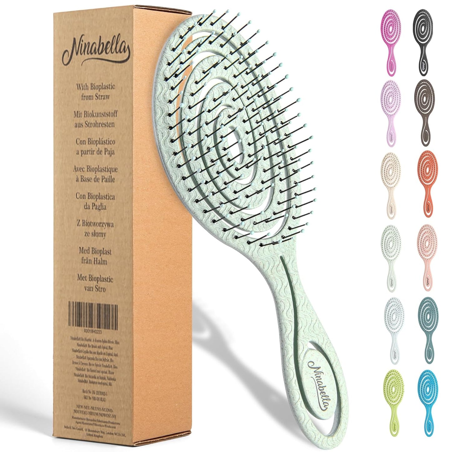 Ninabella Spiral Hairbrush - Detangle Hair Brush - For Brushing Wet or Blow Dry Hair - Detangler Vent Brush - Gray