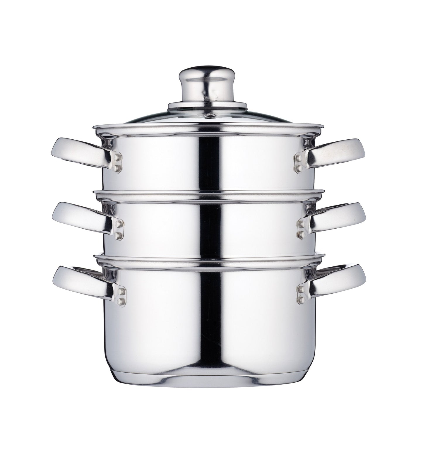 KitchenCraft 3 Kochtopf Set, Dampfgarer/Suppentopf Steamer 3-stufig, Induktionssicher, Edelstahl, in Geschenkbox, 16 cm (6''), Silber